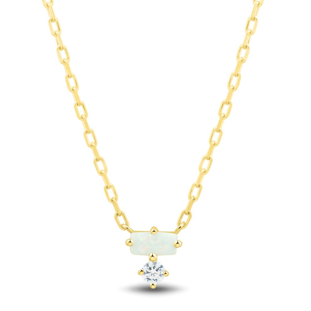 Lab Grown Diamond Accent and Lab-Created Opal Necklace in 10K Yellow Gold – Image 1 of 3