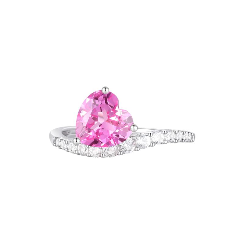 Heart-Shaped Lab-Created Pink Sapphire and Lab-Created White Sapphire Box Set in Sterling Silver – Image 6 of 8