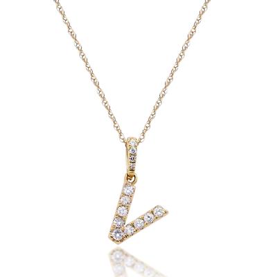Diamond V Initial Pendant in 10K Yellow Gold (1/10 ct. tw.)