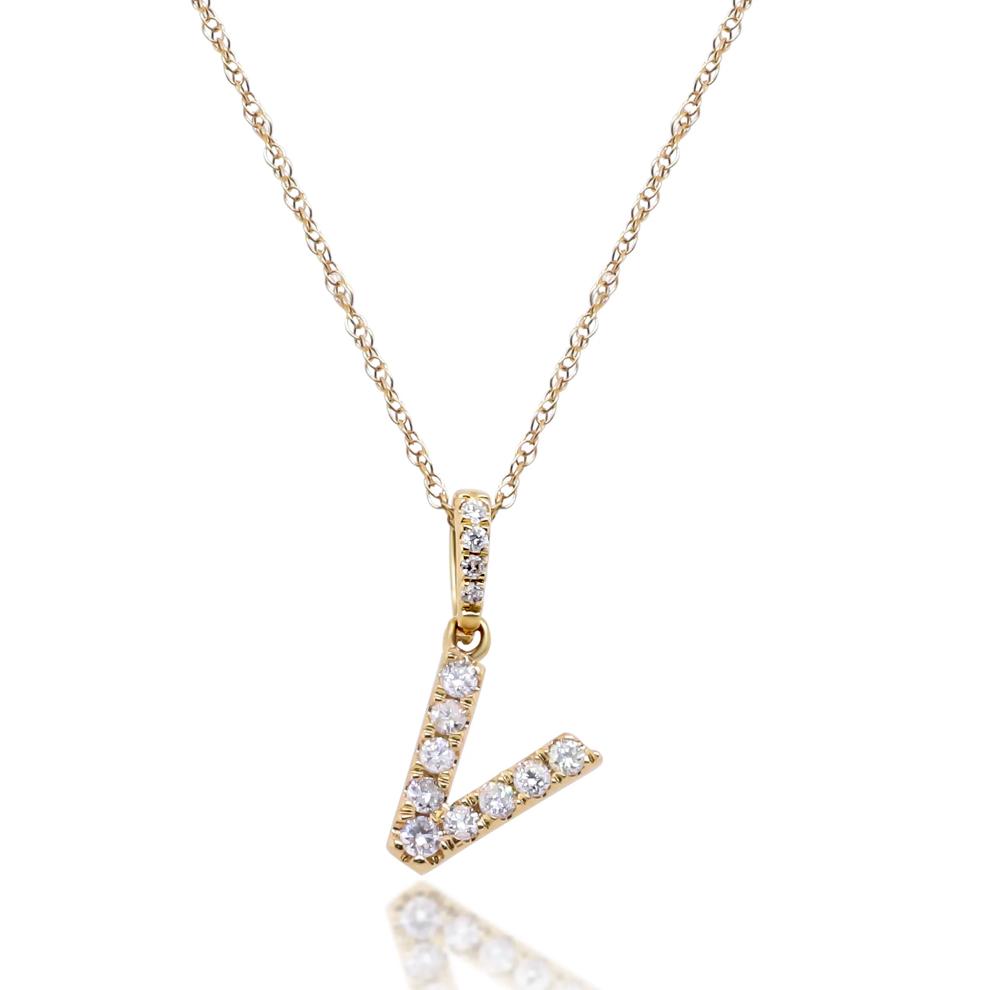 Diamond V Initial Pendant in 10K Yellow Gold (1/10 ct. tw.)  – Image 1 of 4