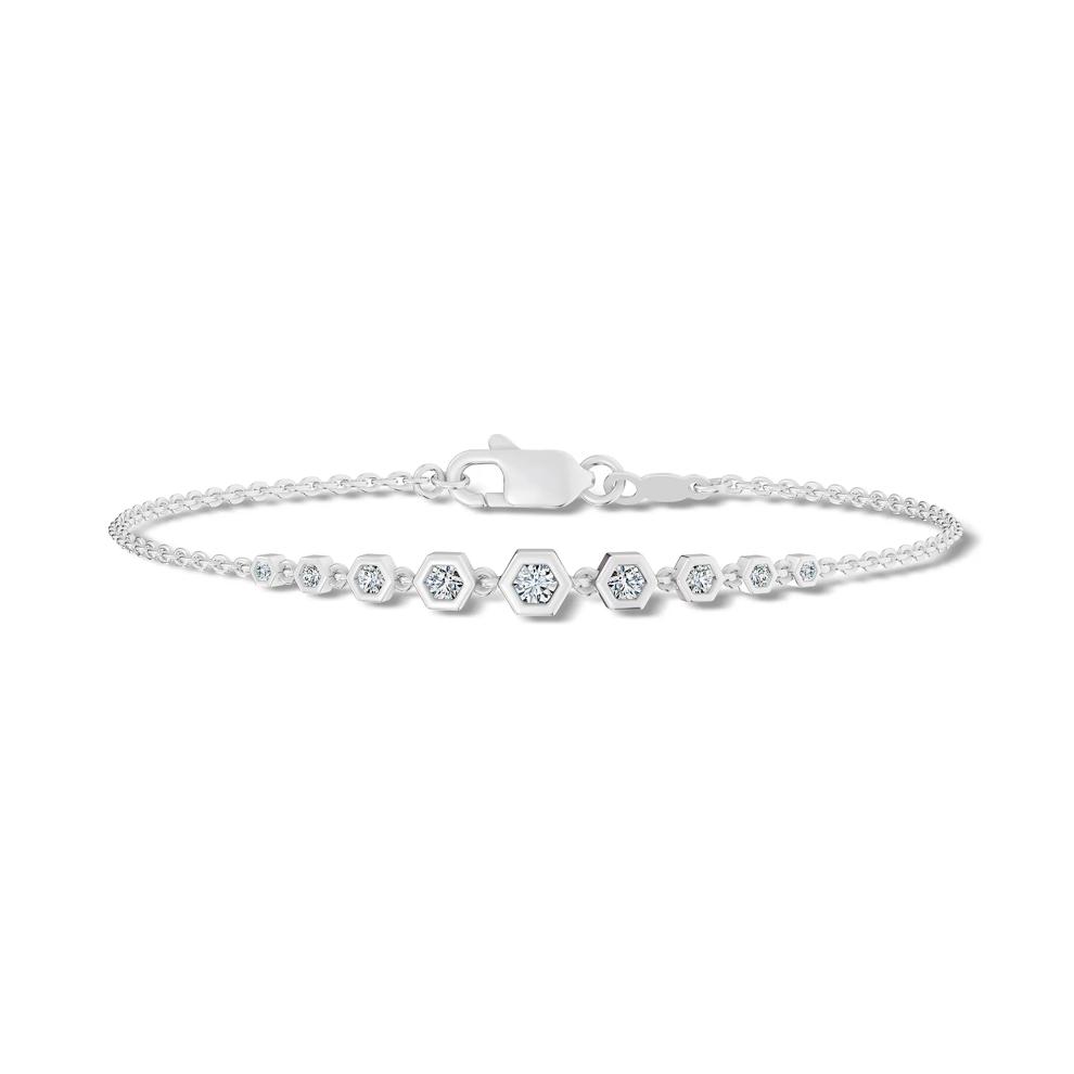 Diamond Graduated Hexagon Station Chain Bracelet in 10K White Gold, 7" (3/8 ct. tw.) – Image 1 of 2