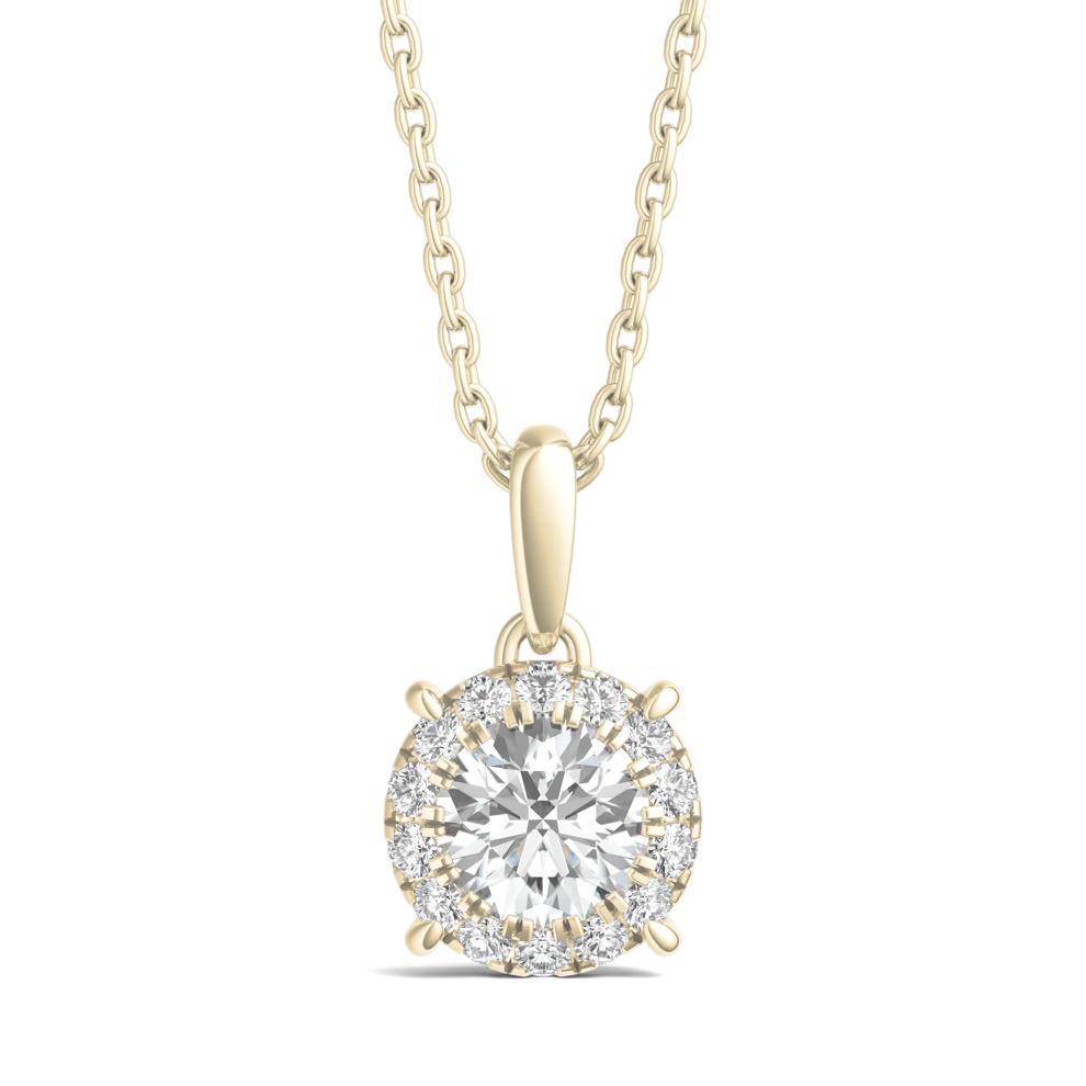Lab Grown Diamond Round Halo Pendant in 14K Yellow Gold (1/2 ct. tw.) – Image 1 of 3
