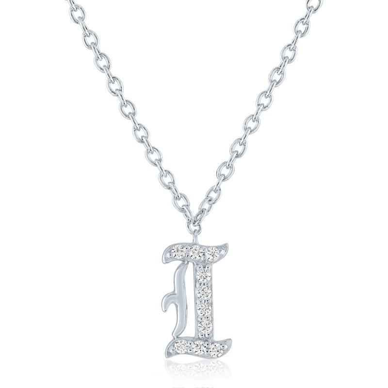 Diamond Accent Gothic Script I Initial Pendant in Sterling Silver  – Image 1 of 3