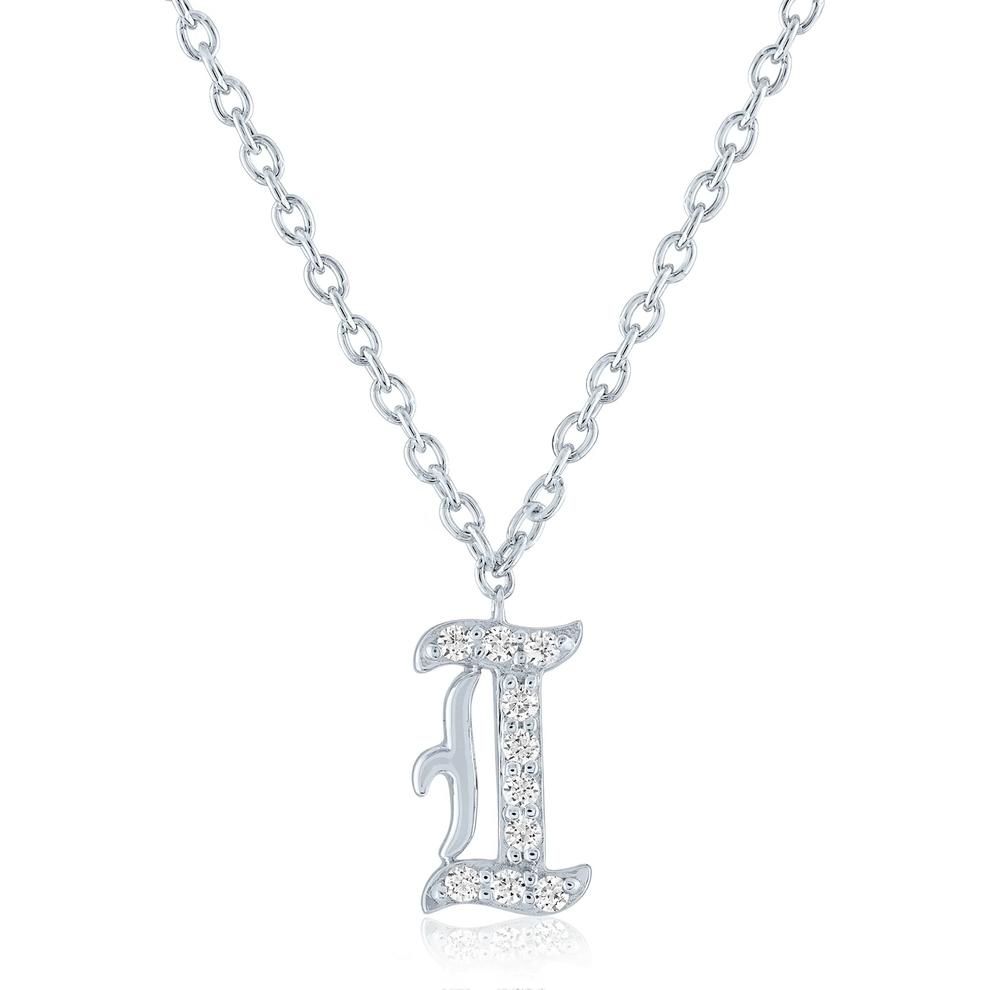 Diamond Accent Gothic Script I Initial Pendant in Sterling Silver – Image 1 of 3