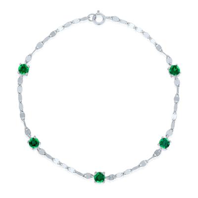 Lab-Created Gemstone Mirror Chain Link Station Bracelet in Sterling Silver, 7.5"