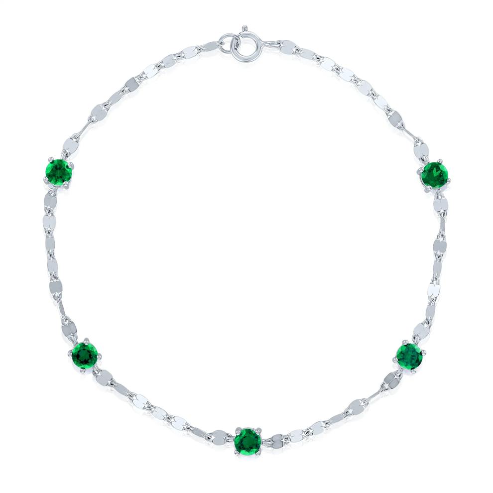 Lab-Created Emerald Mirror Chain Link Station Bracelet in Sterling Silver, 7.5" – Image 1 of 1