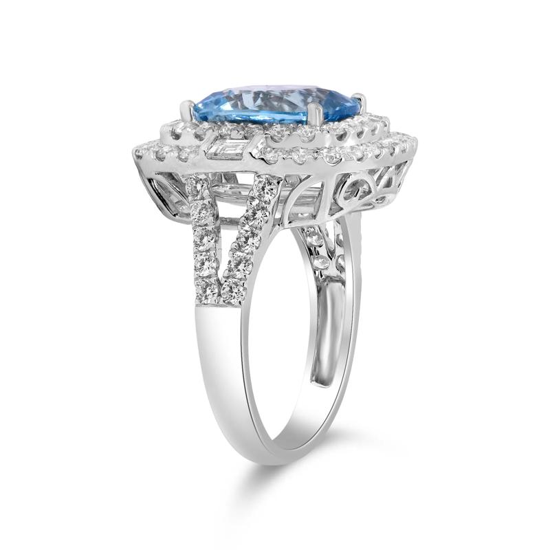 Aquamarine and Diamond Double Halo Ring in 14K White Gold &#40;1 5/8 ct. tw.&#41; – Image 2 of 4