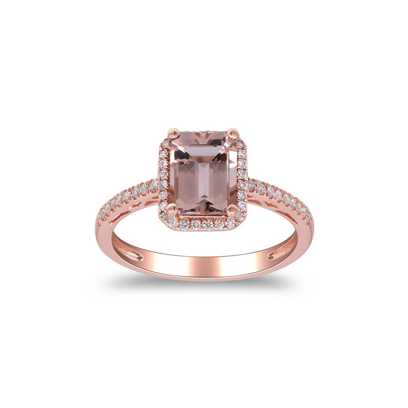 Morganite and Diamond Halo Ring in 10K Rose Gold &#40;1/5 ct. tw.&#41; – Image 1 of 4