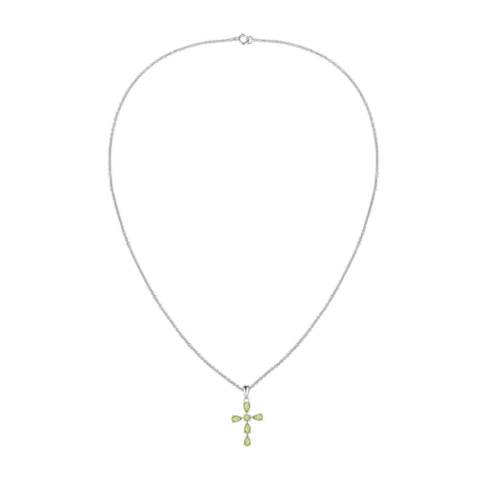 Peridot Cross Pendant Necklace in Sterling Silver – Image 3 of 4