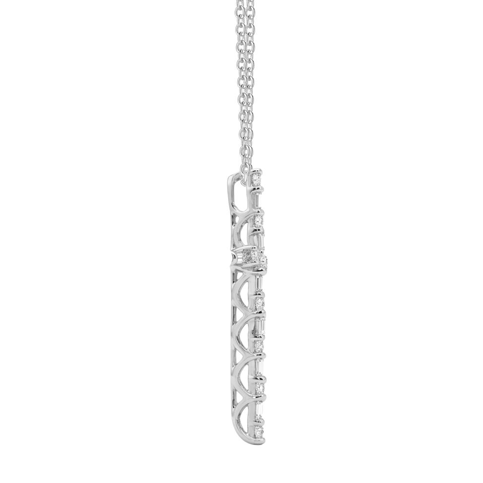 Round &amp; Baguette Diamond Cross Pendant Necklace in Sterling Silver (1/4 ct. tw.) – Image 2 of 3