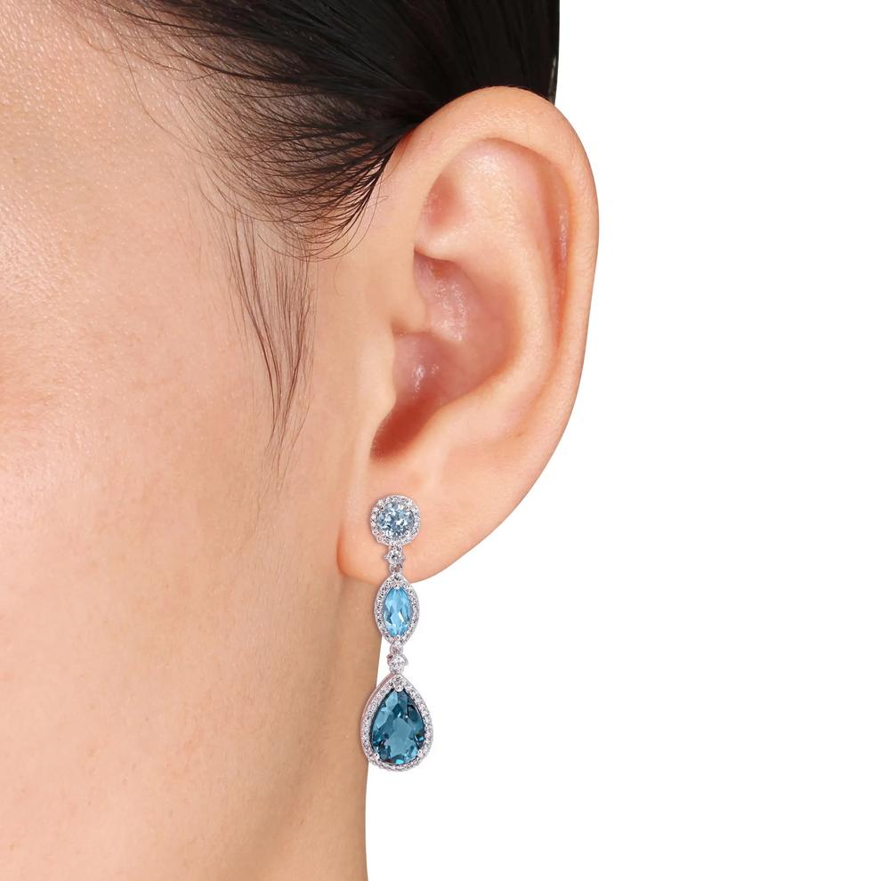 Mixed Blue Topaz, White Sapphire &amp; Diamond Drop Earrings in 14K White Gold (5/8 ct. tw.) – Image 2 of 4