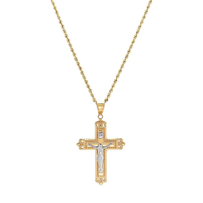 Crucifix Pendant in 14K White &amp; Yellow Gold – Image 1 of 2