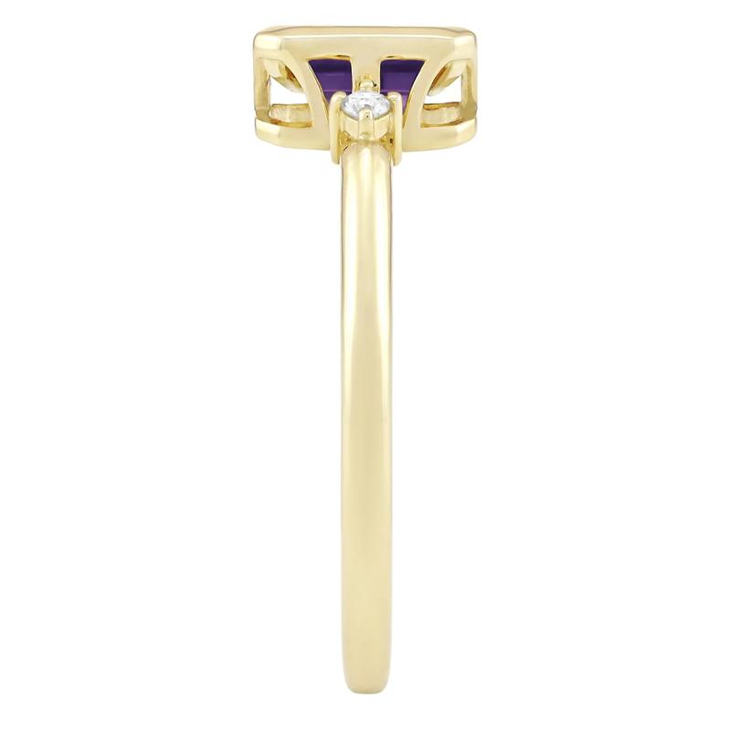 Emerald-Cut Amethyst and Diamond Accent Ring in 10K Yellow Gold – Image 3 of 3