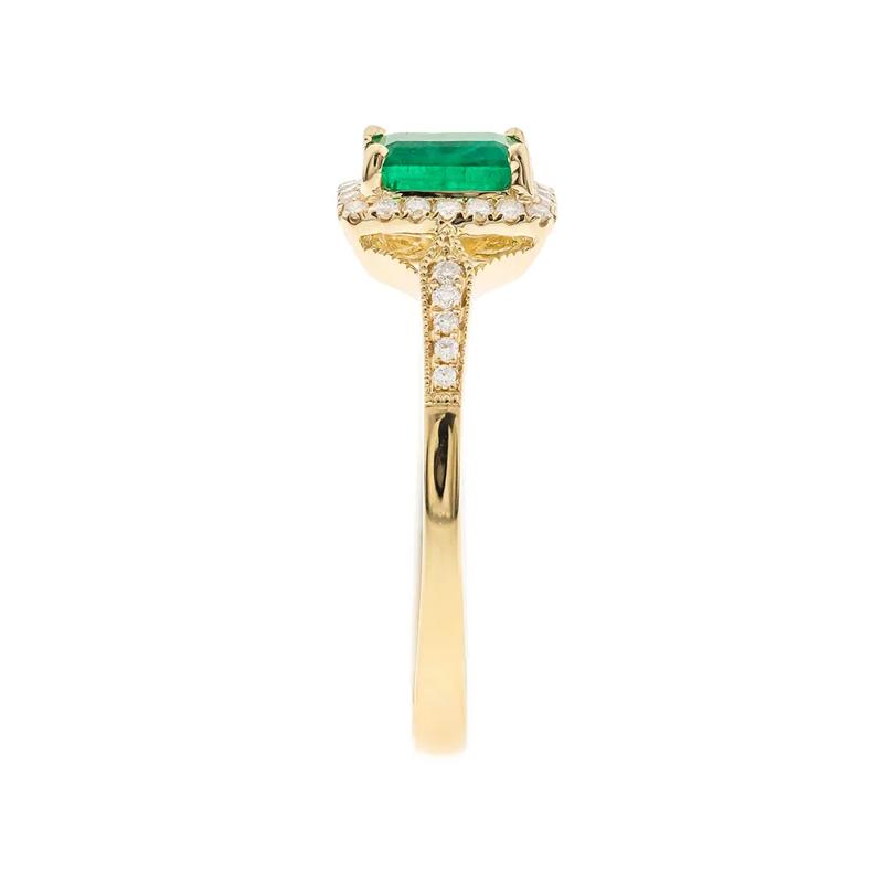 Emerald Ring with Diamond Halo in 10K Yellow Gold &#40;1/8 ct. tw.&#41; – Image 3 of 3