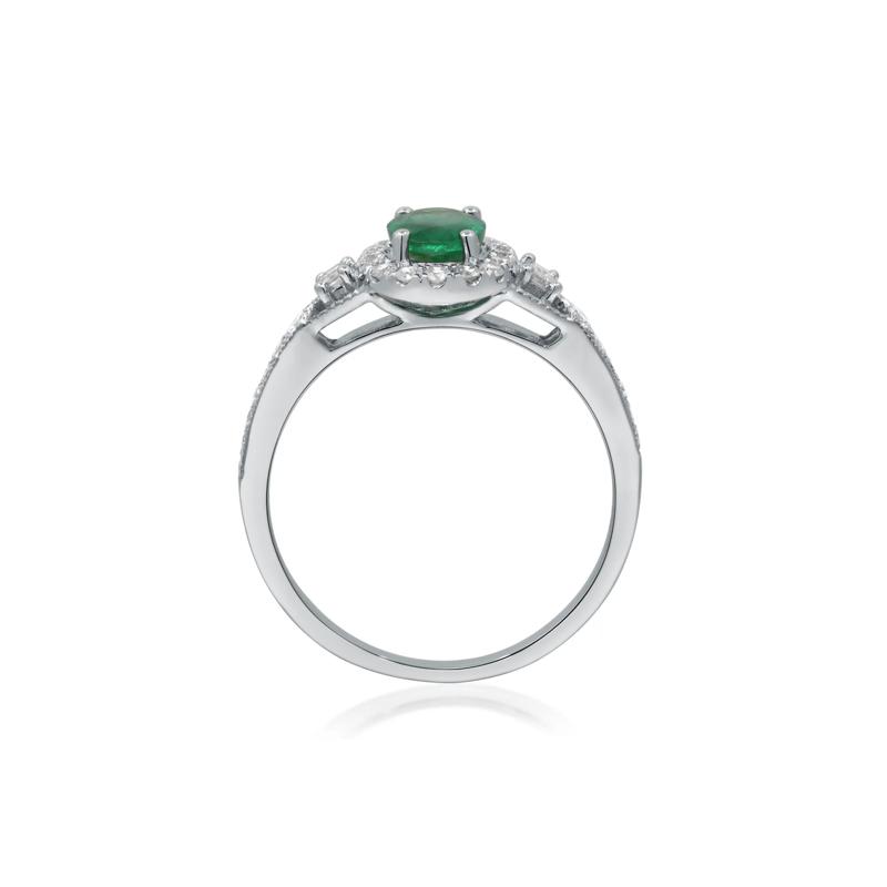 Emerald &amp; Diamond Halo Ring in 10K White Gold (1/3 ct. tw.) – Image 2 of 5