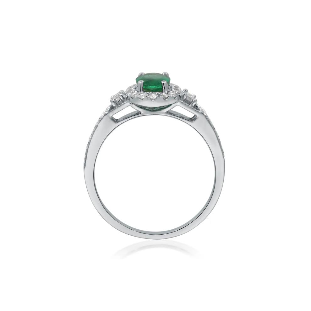 Emerald &amp; Diamond Halo Ring in 10K White Gold (1/3 ct. tw.) – Image 2 of 5