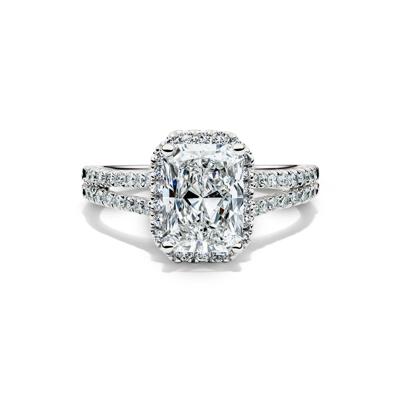 Lab Grown Diamond Radiant-Cut Halo Engagement Ring in 14K White Gold (3 ct. tw.)