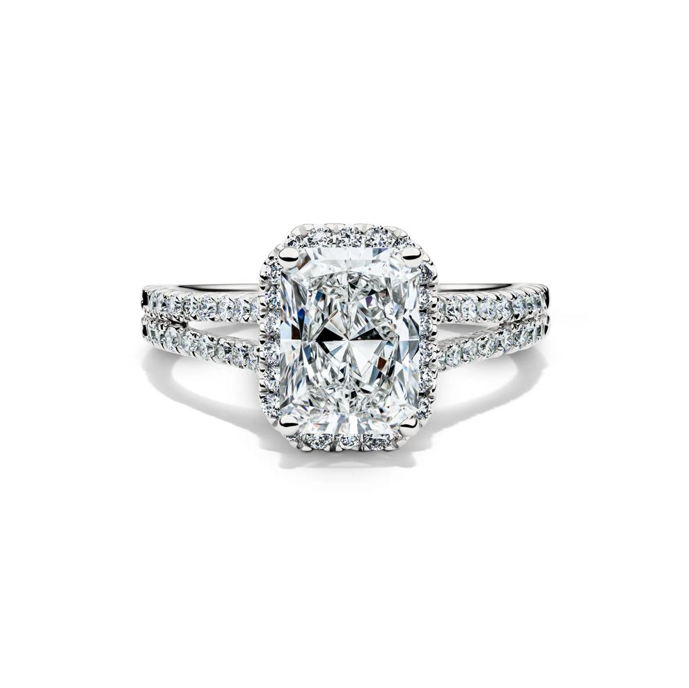 Lab Grown Diamond Radiant-Cut Halo Engagement Ring in 14K White Gold (3 ct. tw.) – Image 1 of 4