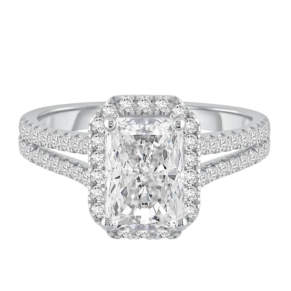 Lab Grown Diamond Radiant-Cut Halo Engagement Ring in 14K White Gold (3 ct. tw.) – Image 1 of 4