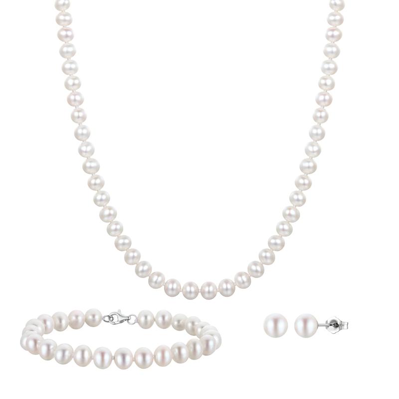 Freshwater Cultured White Button Pearl Box Set in Sterling Silver – Image 1 of 5