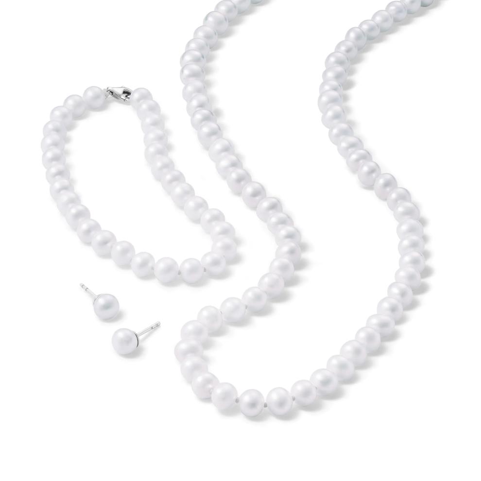 Freshwater Cultured White Button Pearl Box Set in Sterling Silver – Image 1 of 4