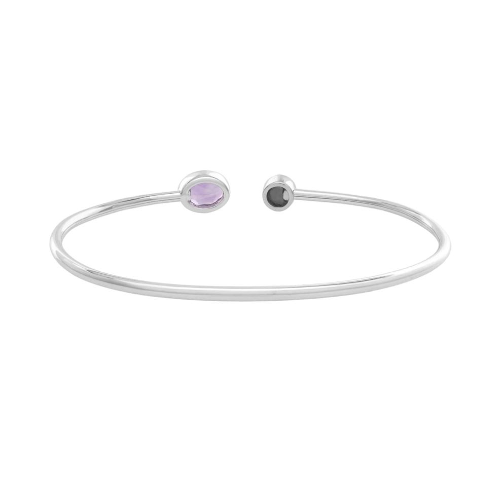 Amethyst &amp; Lab-Created White Sapphire Flexible Open Cuff Bangle Bracelet in Sterling Silver – Image 2 of 2