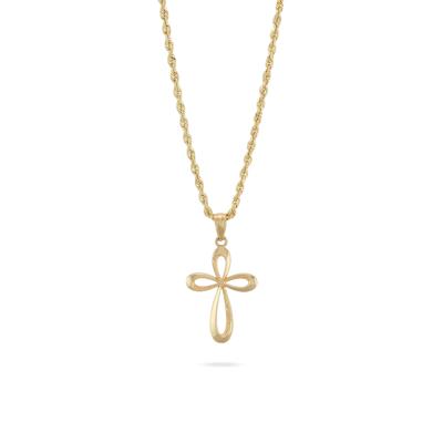 Polished Ribbon Cross Pendant Necklace in 10K Yellow Gold