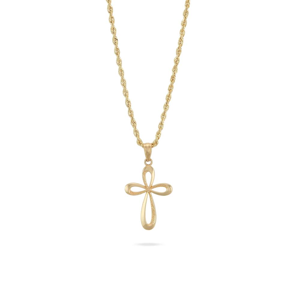 Polished Ribbon Cross Pendant Necklace in 10K Yellow Gold – Image 1 of 4