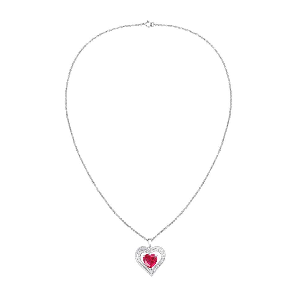 Lab-Created Ruby &amp; Lab-Created White Sapphire Heart Pendant Necklace in Sterling Silver – Image 3 of 4
