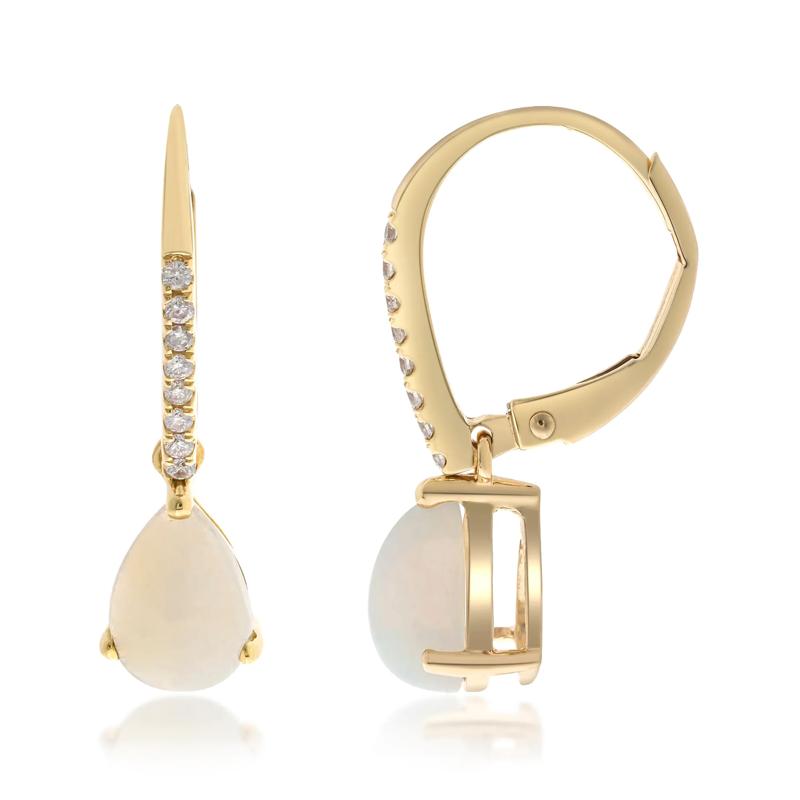 Pear-Shaped Australian Opal &amp; Diamond Drop Earrings in 10K Yellow Gold &#40;1/10 ct. tw.&#41; – Image 1 of 2
