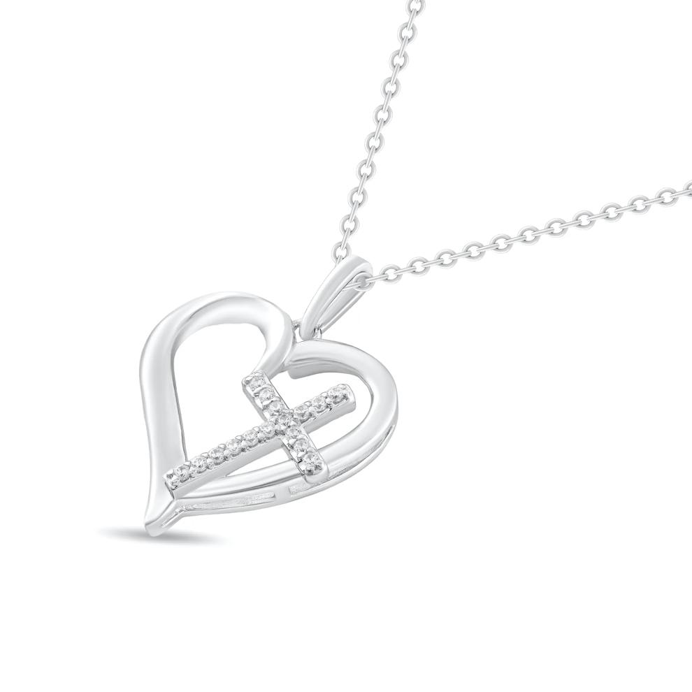 Diamond Accent Heart &amp; Cross Pendant Necklace in Sterling Silver – Image 3 of 3