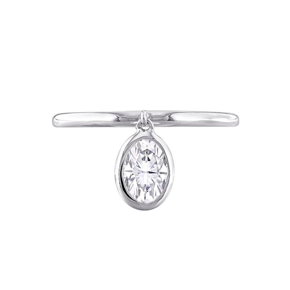 Lab-Created Moissanite Oval Bezel Dangle Ring in Sterling Silver – Image 1 of 6