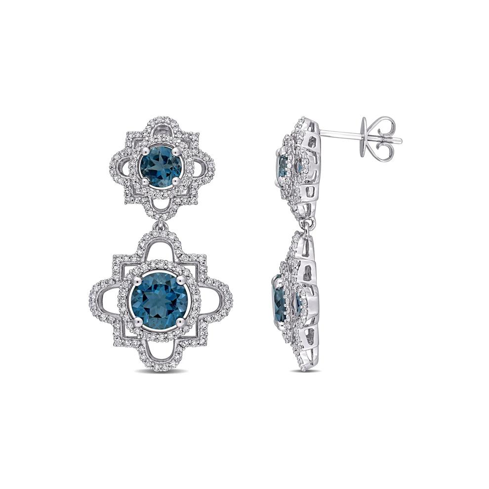 Blue Topaz &amp; Diamond Drop Earrings in 14K White Gold (1 ct. tw.) – Image 1 of 4