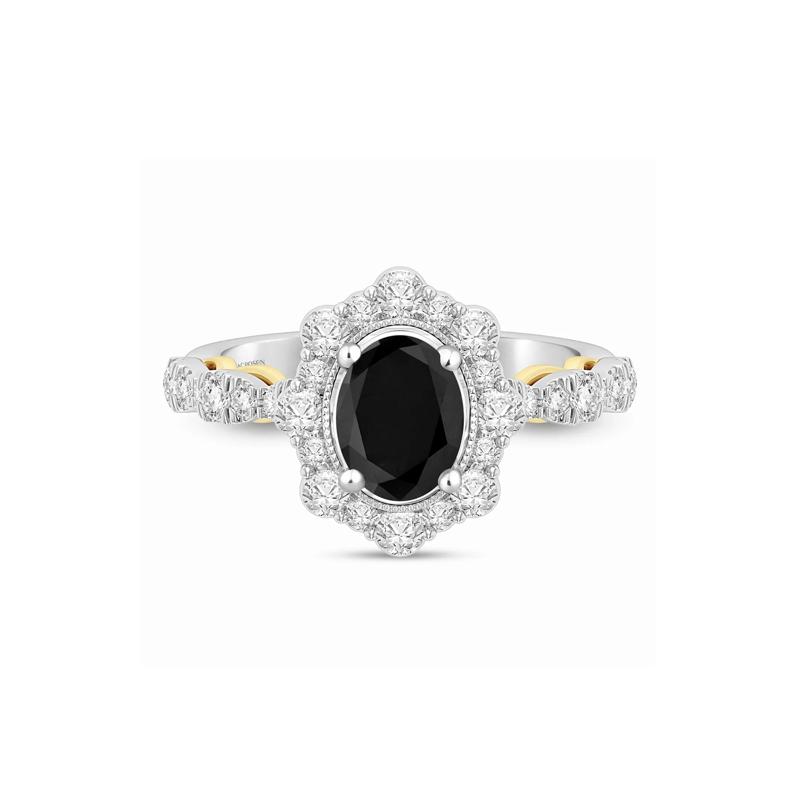 Black &amp; White Diamond Halo Engagement Ring in 14K White &amp; Yellow Gold &#40;1 3/4 ct. tw.&#41; – Image 1 of 3