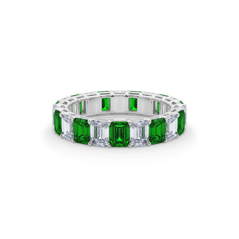 Lab Grown Diamond and Lab-Created Emerald Eternity Band in 14K White Gold &#40;2 3/4 ct. tw.&#41; – Image 1 of 5