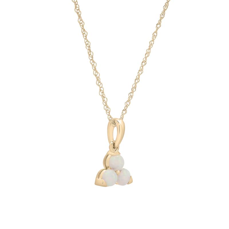 Lab-Created Opal Three-Stone Triangle Birthstone Pendant in 10K Yellow Gold – Image 4 of 4