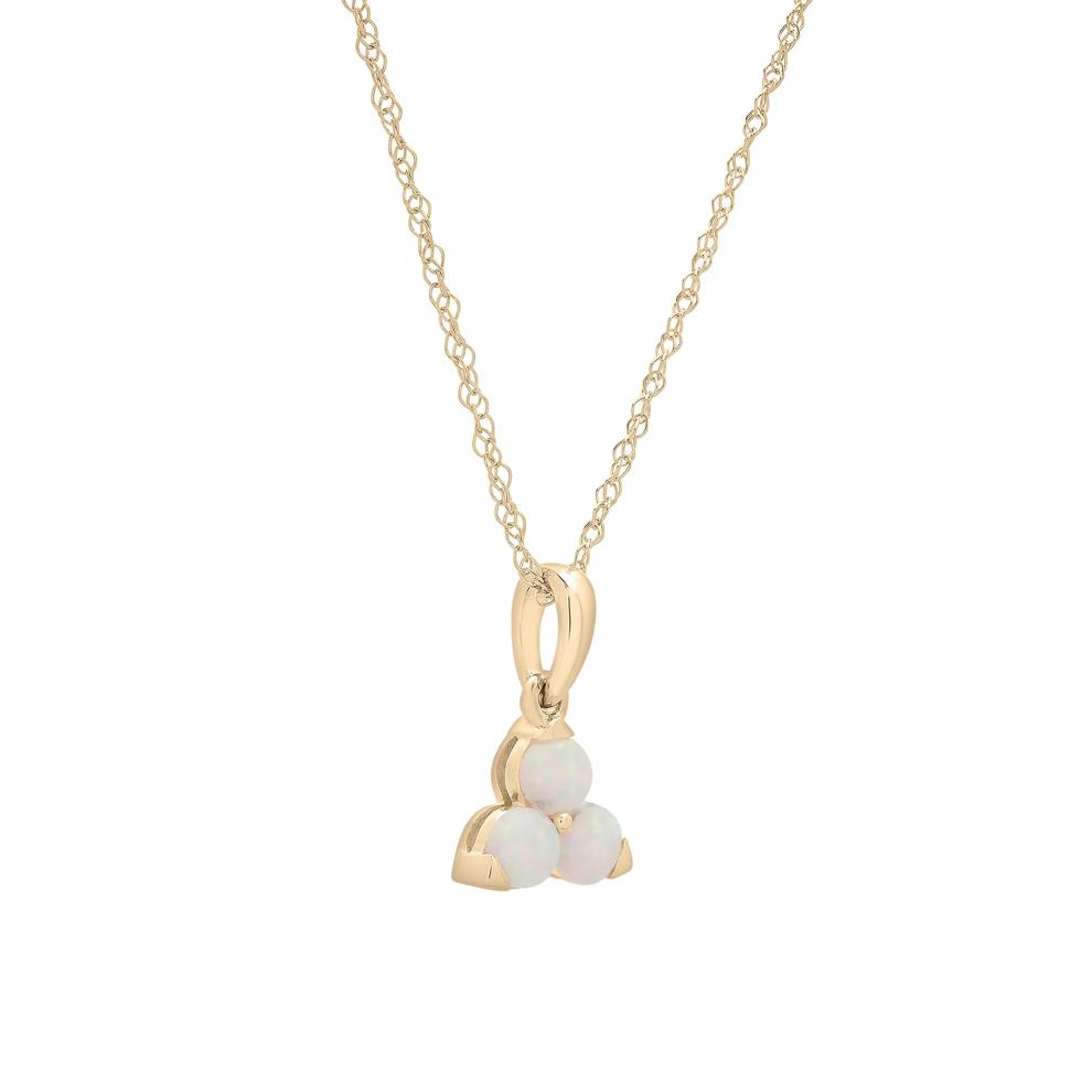 Lab-Created Opal Three-Stone Triangle Birthstone Pendant in 10K Yellow Gold – Image 4 of 4