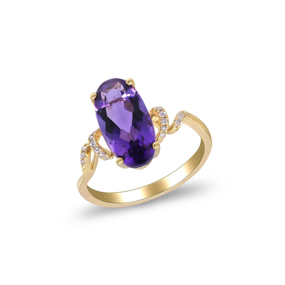 Amethyst and Diamond Accent Ring in 10K Yellow Gold – Image 4 of 5