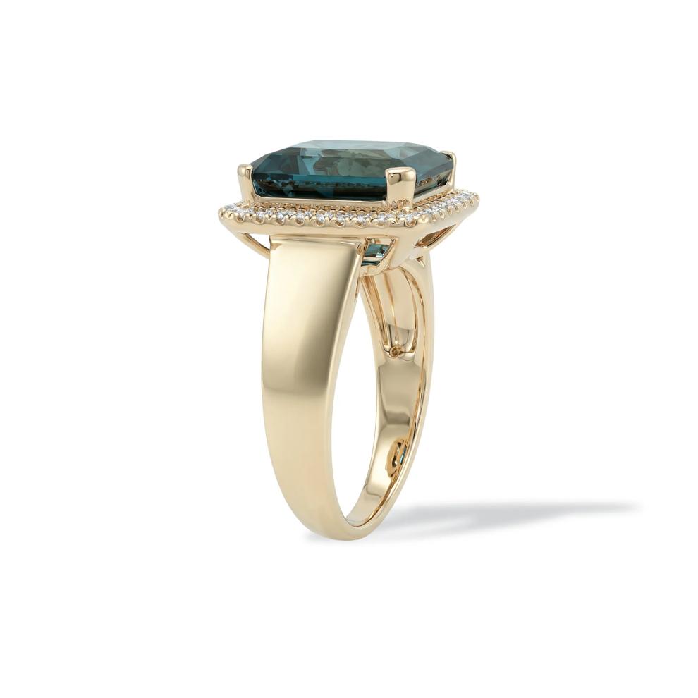 London Blue Topaz &amp; Diamond Ring in 10K Yellow Gold (1/4 ct. tw.) – Image 3 of 4