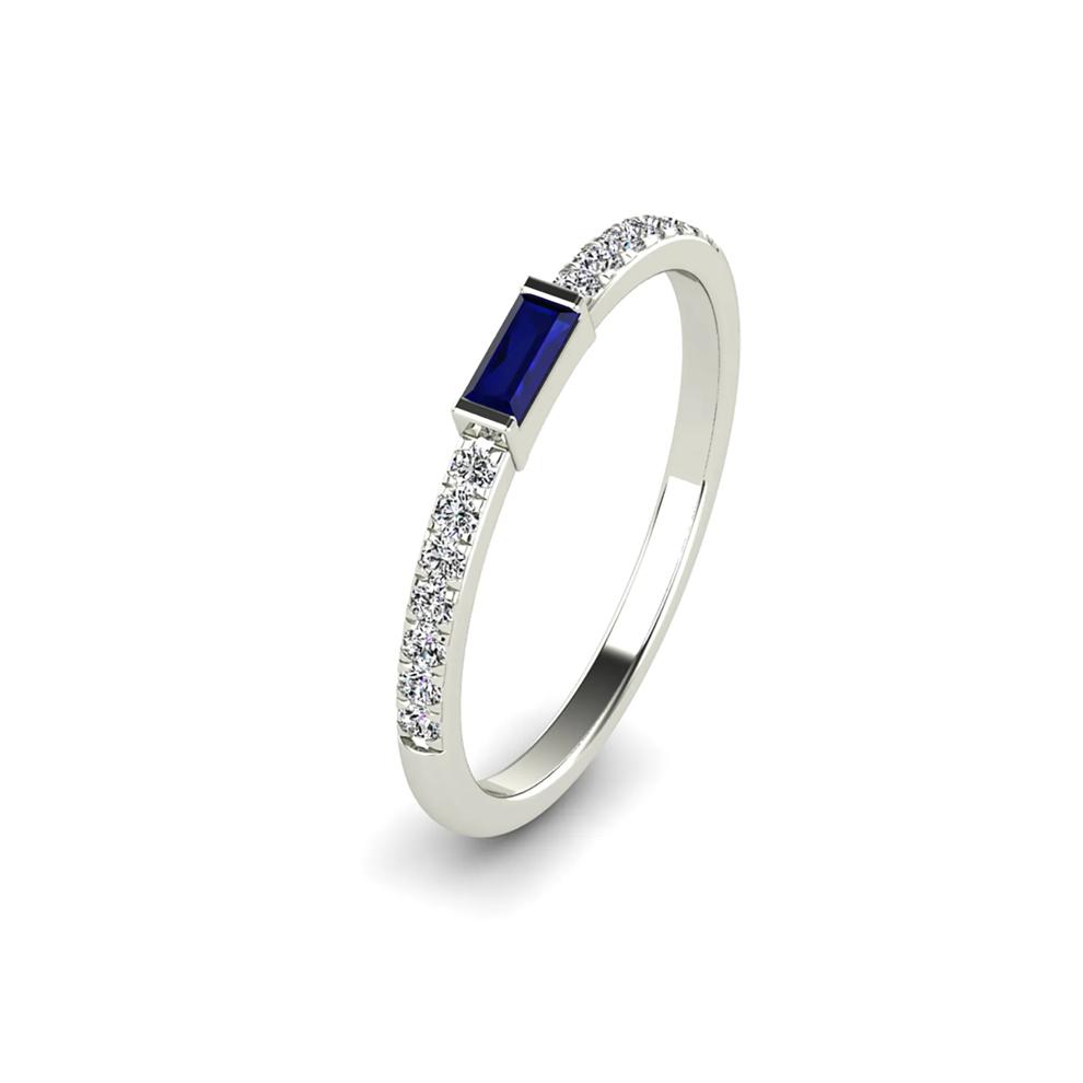 Blue Sapphire &amp; Diamond Stack Band in 10K White Gold (1/10 ct. tw.) – Image 4 of 4