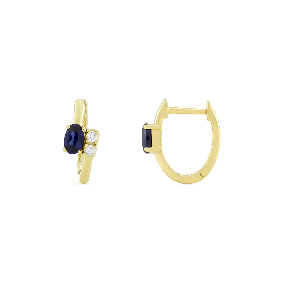 Lab-Created Blue Sapphire and Diamond Accent Huggie Hoop Earrings in 10K Yellow Gold – Image 2 of 2
