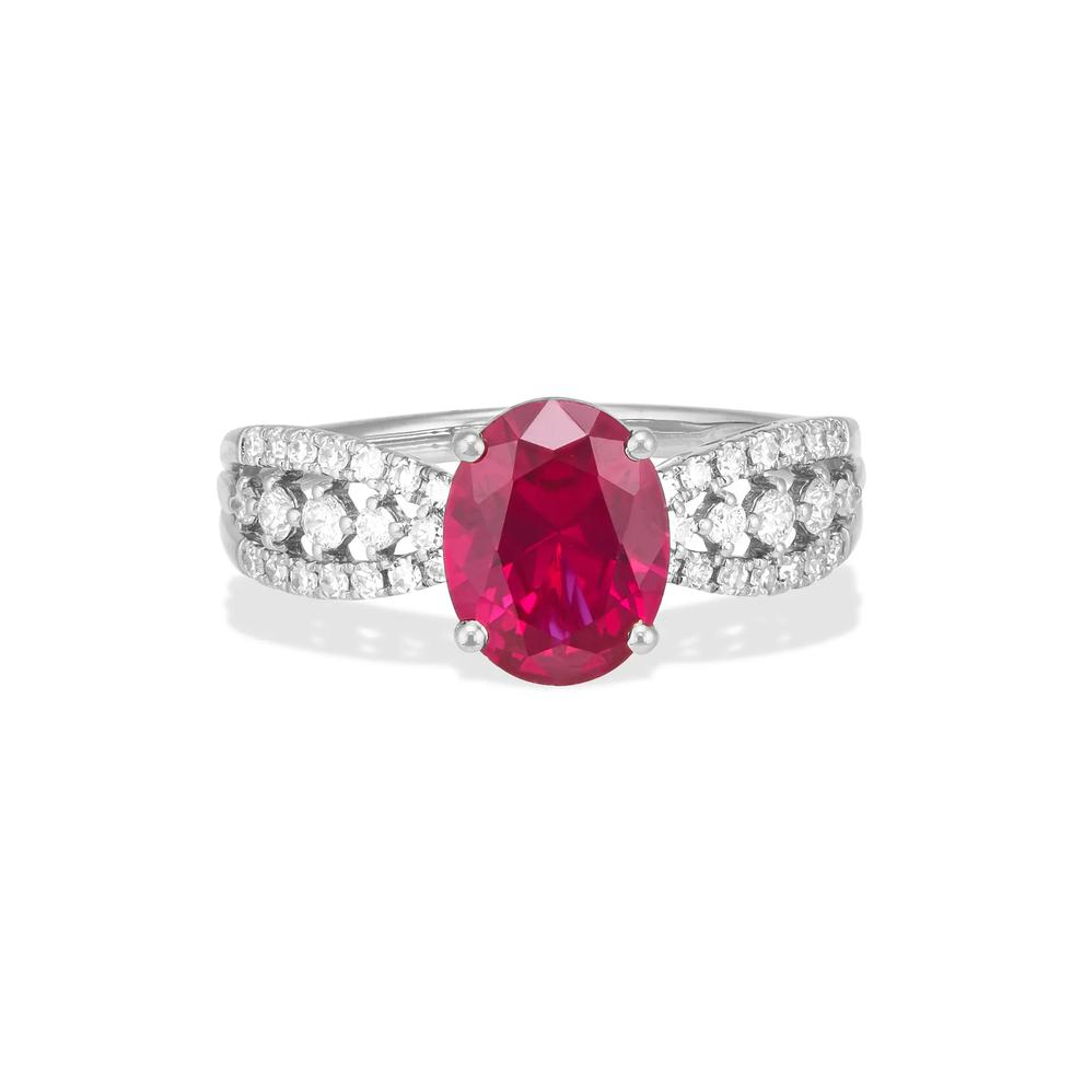 Lab-Created Ruby &amp; Lab Grown Diamond Ring in 10K White Gold (1/3 ct. tw.) – Image 1 of 4