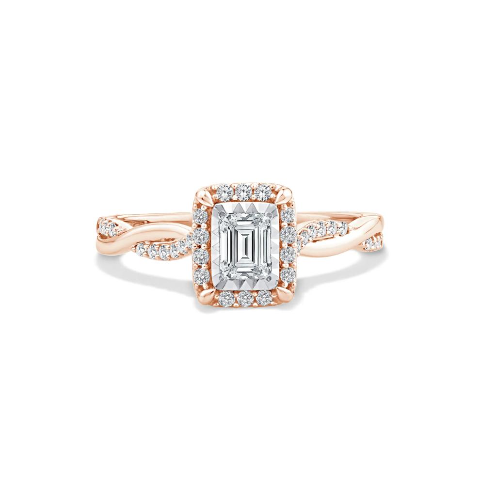 Lab Grown Diamond Emerald-Cut Twist Shank Promise Ring in 10K Rose Gold (1/2 ct. tw.) – Image 1 of 4