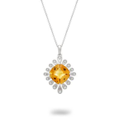 Citrine & Lab-Created White Sapphire Sunburst Pendant Necklace in Sterling Silver