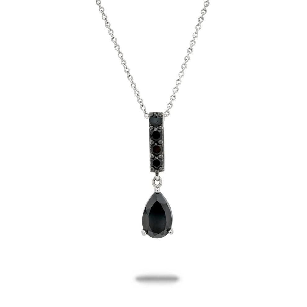 Pear-Shaped Onyx Drop Pendant in Sterling Silver – Image 1 of 4