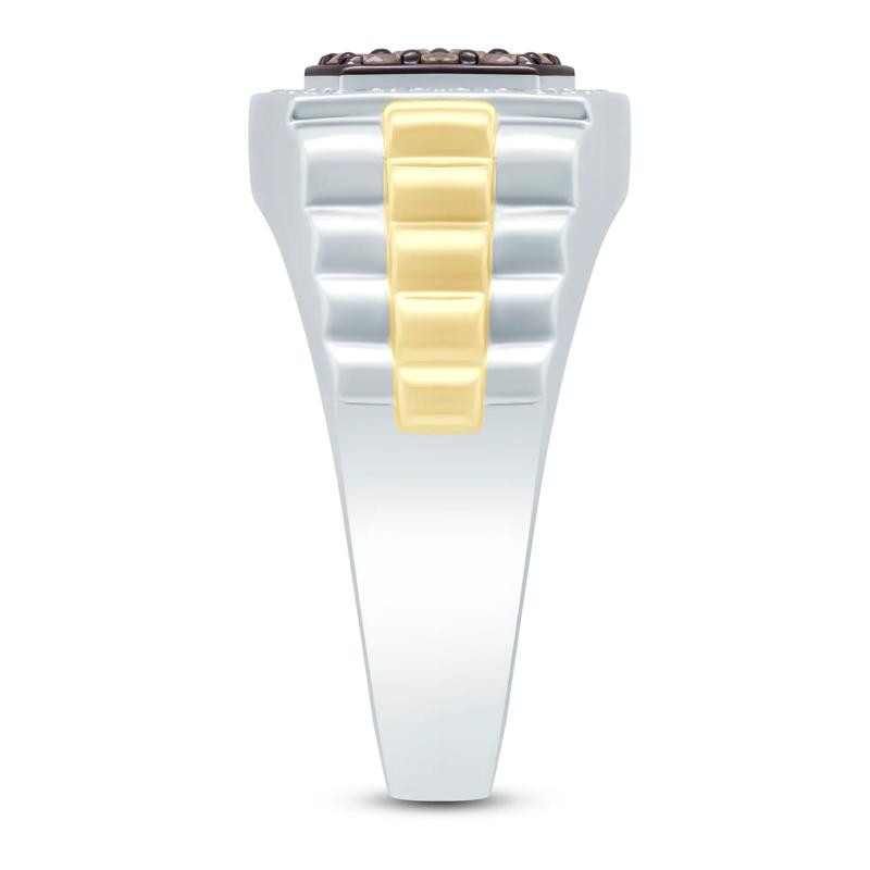 Men's Champagne and White Diamond Ring in 10K Yellow and White Gold (1 ct. tw.) – Image 3 of 3