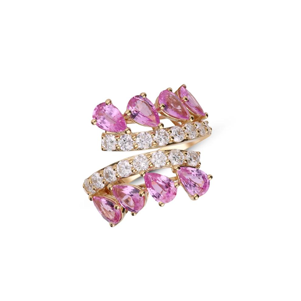 Pink Sapphire &amp; Diamond Bypass Ring in 18K Yellow Gold (1 ct. tw.) – Image 5 of 5