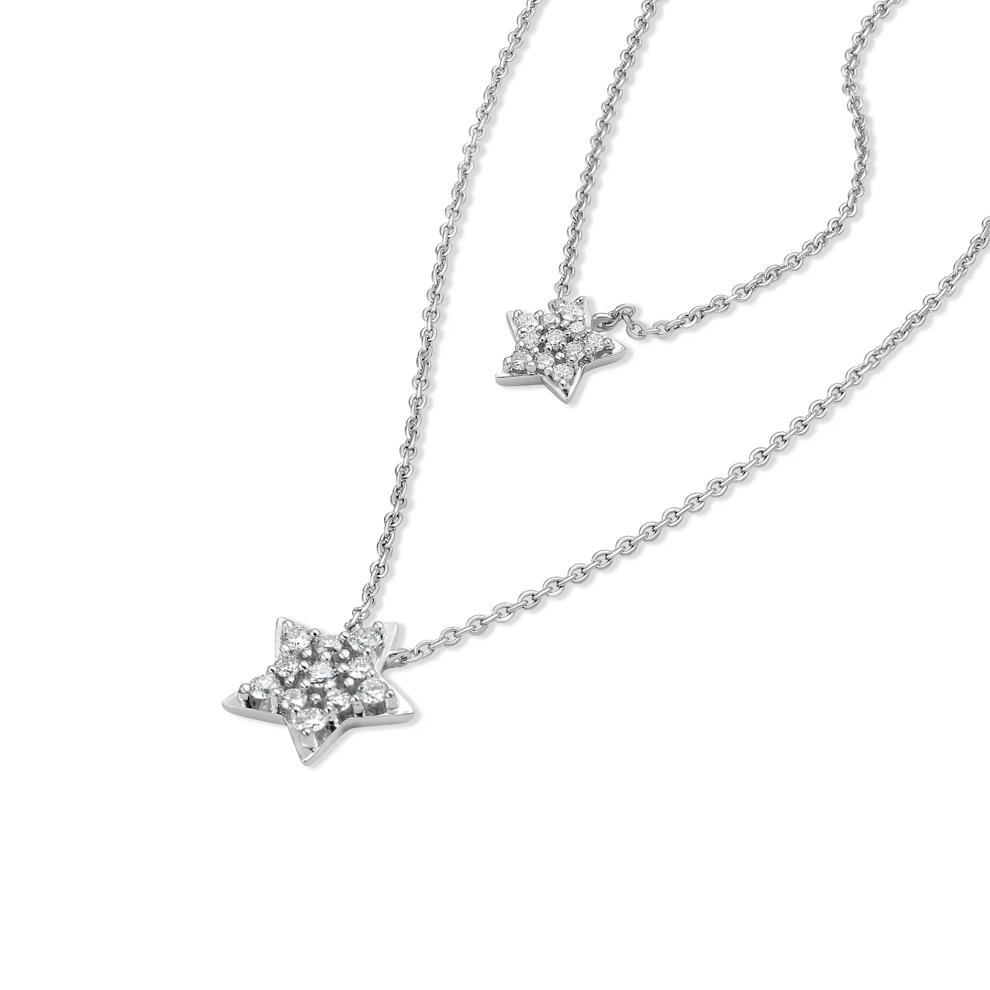 Diamond Double Layer Star Pendant Necklace in Sterling Silver (1/5 ct. tw.) – Image 4 of 4