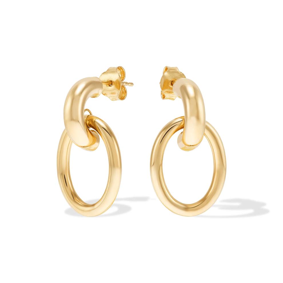 Oval J-Hoop Drop Earrings in 14K Yellow Gold, 24x13.5mm – Image 1 of 2