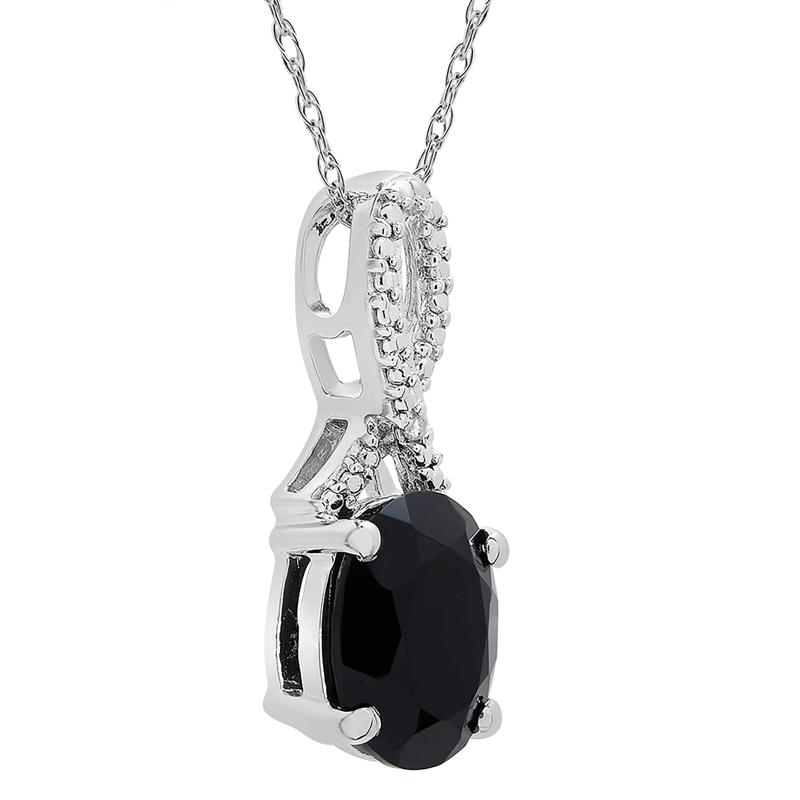 Oval Black Onyx Pendant and Earrings Set with Diamond Accents in Sterling Silver – Image 4 of 5